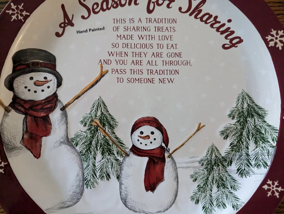 St Nicholas Square Yuletide Snowman Cookie Plate 13" Festive Christmas Decor - Image 3 of 4