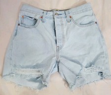 Levi's 501 Women's Original Denim Shorts light wash distressed 28" Waist
