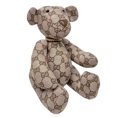DN-A0580　GUCCI　グッチ　犬　シマ　ぬいぐるみ　ブラウン GUCCI GG Pattern Monogram Teddy Bear Beige Canvas Plush Doll With