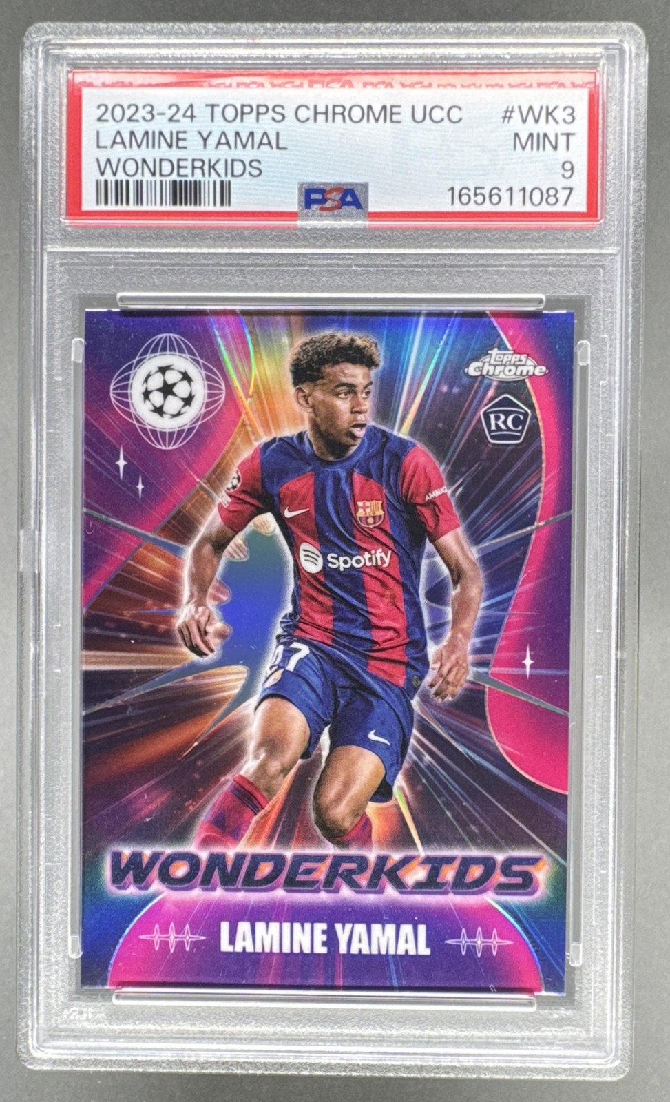 165611087 Lamine Yamal 2023 Topps Chrome UEFA #WK-3 Wonderkids Rookie RC PSA 9