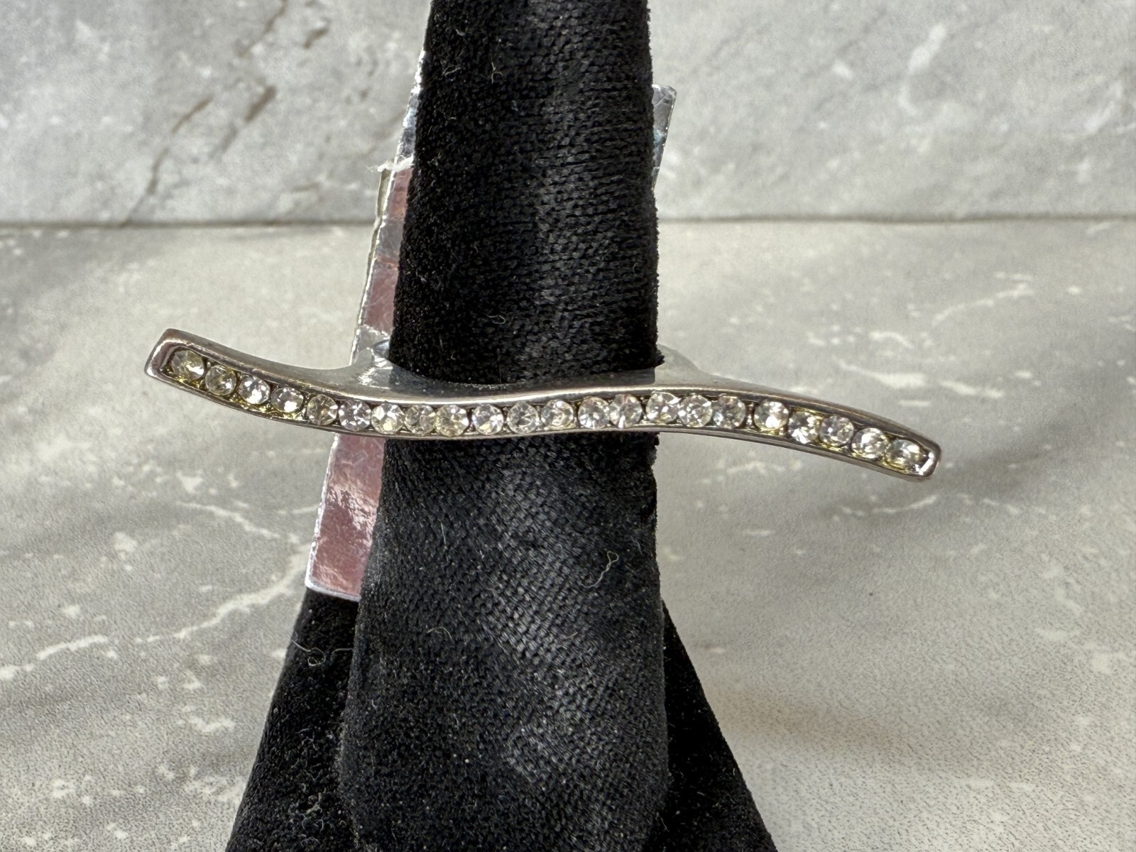 BCBGeneration Silver Rhinestone Flat Wide Ring Si… - image 1
