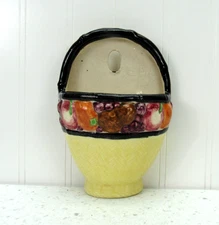 Vintage 1940s Wall Pocket Planter yellow fruit Basket hanging Vase