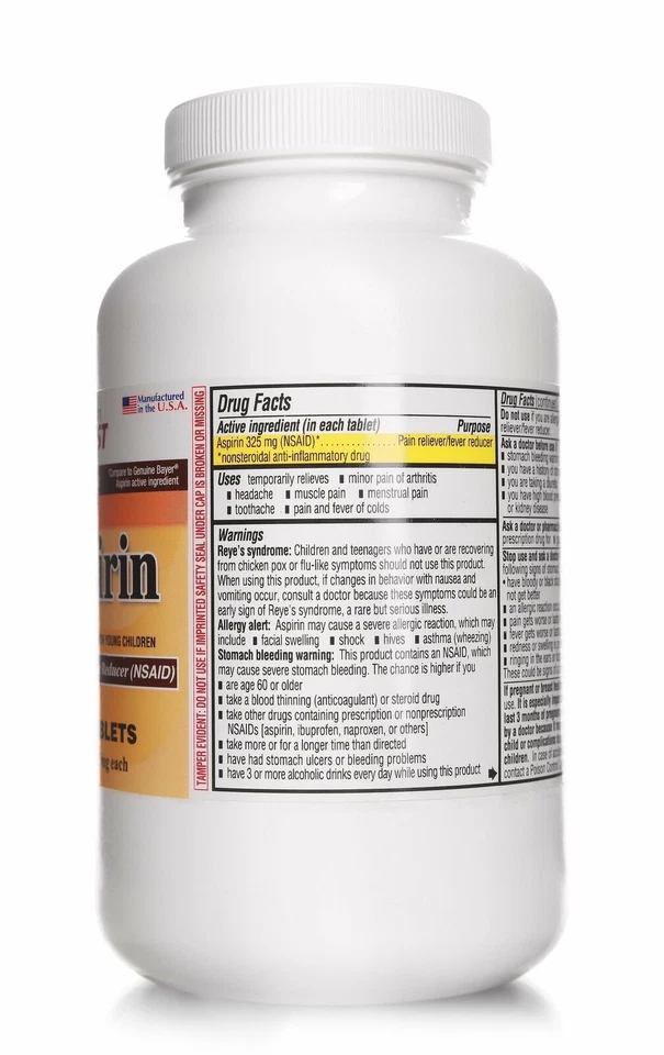 Pharbest Aspirin Pain and Fever Relief Regular Strength Tablets 325mg 1000 Count - Image 3 of 4