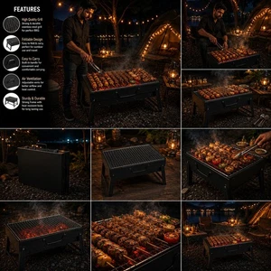 Portable Folding Charcoal BBQ Grill Stainless Steel Rack Camping Outdoor Cooking