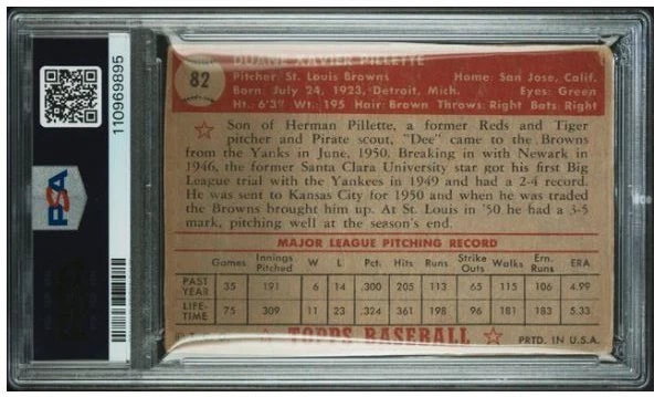 1952 Topps Duane Pillette Signed Baseball Card #82 PSA/DNA Auto Certified 9 - Image 4 of 4