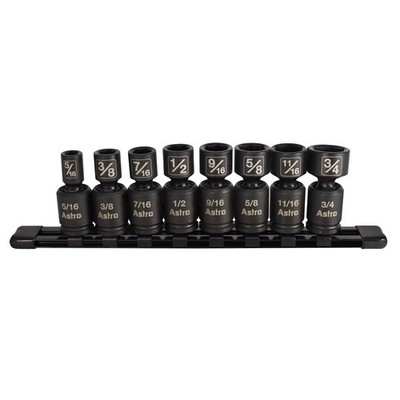 Impact Sockets 8 Piece 3/8 Drive SAE Nano Pinless Universal Astro Pneumatic Tool