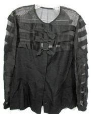 Nipon Boutique Black 100% Silk Long Sleeve Sheer Layered Back Button SZ 12 NWOT