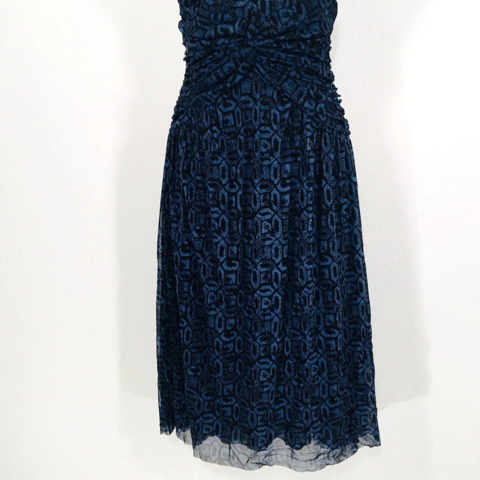 Abito Michael Kors blu nero a rete taglia XS increspato vita twist trasparente fata gotico