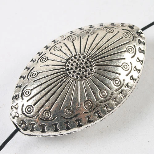 2pcs 46*28mm Dark Silver Tone Oval  Flower  Spacer Beads H3615