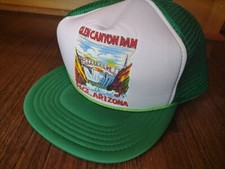 Vtg Glen Canyon Dam Page, Arizona Green Trucker Hat NOS Puffy Embossed Bridge
