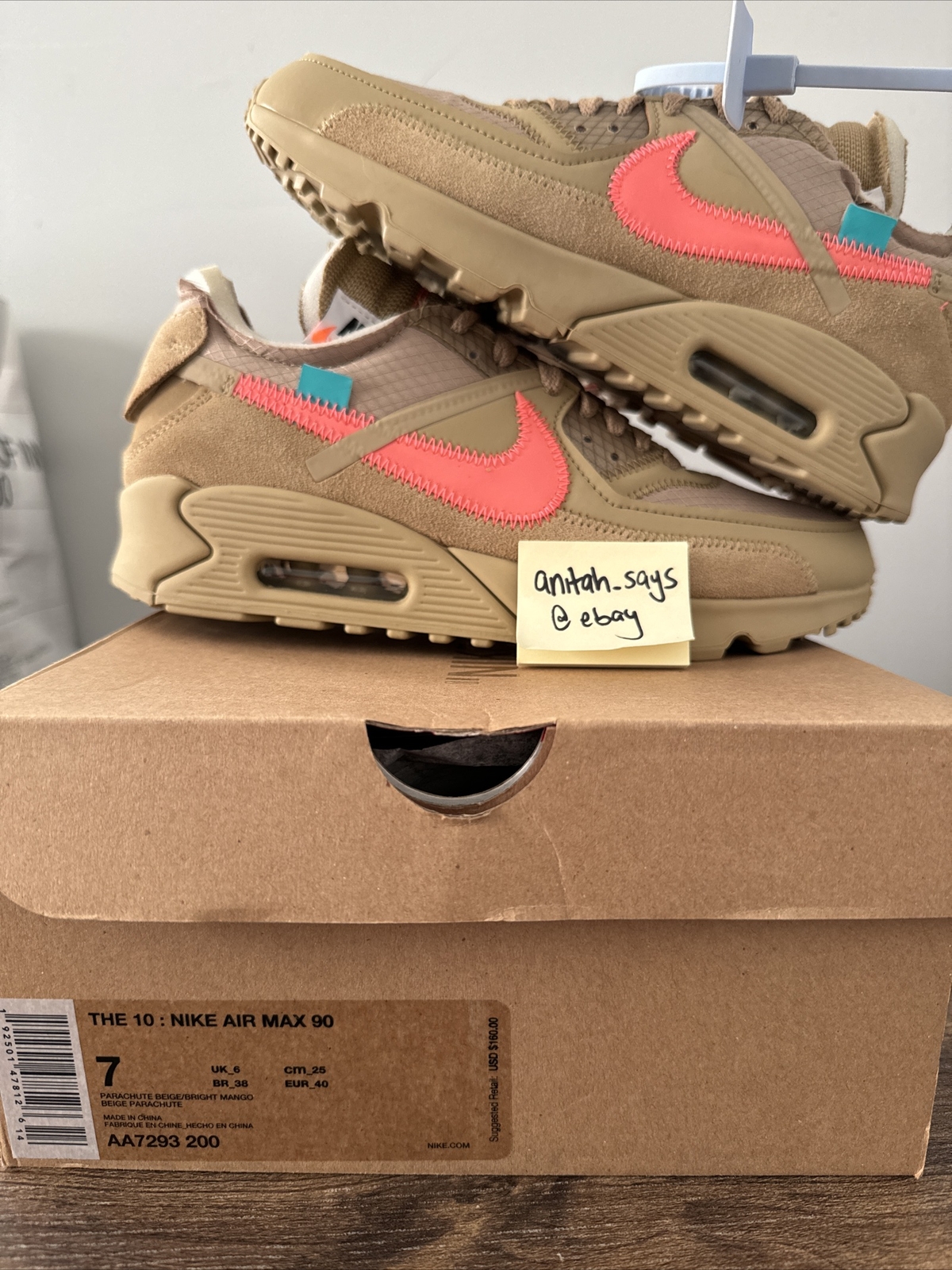 OFF WHITE X NIKE Taglia 7 M 8 5 W Nike Air Max 90 x BIANCO SPORCO Desert Ore 2019