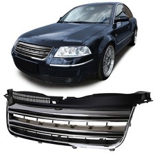 BLACK & CHROME DUAL SLAT DEBADGED FRONT BONNET GRILL FOR VW PASSAT 3BG 2000-2005