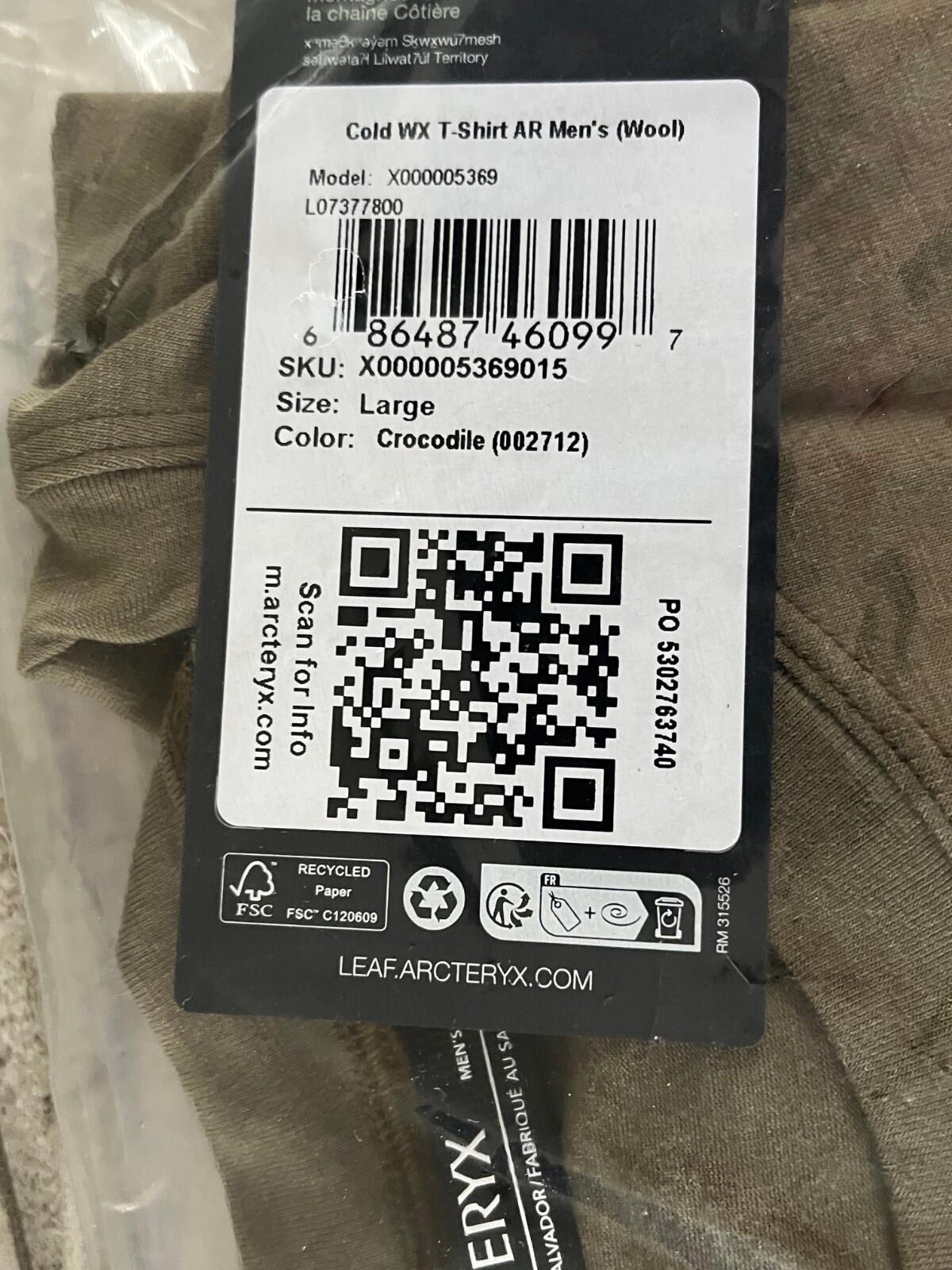 ARC'TERYX Camicia uomo Arc’teryx foglia coccodrillo freddo WX manica corta lana AR nuova con etichetta taglia L