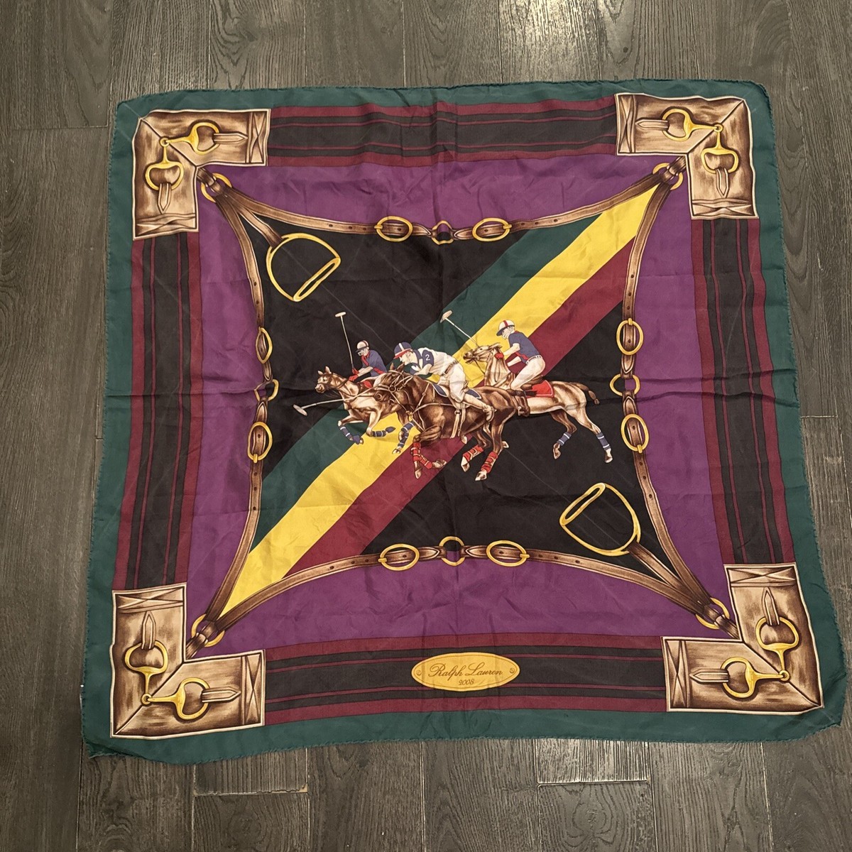 PURPLE LABEL RALPH LAUREN CHEK GREEN CCOLLECTION SQUARE silk scarf