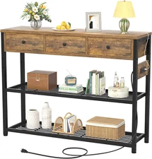 47'' Entryway Table with Outlets and USB Ports, Console Table with 3 Drawers, So
