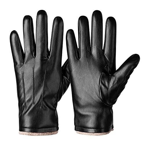 Alepo Winter PU Leather Gloves For Men, Warm Thermal Touchscreen L-8.46 Black