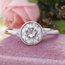 Art Deco Bezel Set Round Lab Created Diamond 14K White Gold FN Engagement Ring