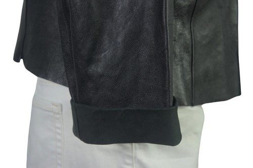 BEYMEN STUDIO Short Leather Jacket Black Collarless 3/4 Sleeve Bolero Size EU 40 - Picture 6 of 11