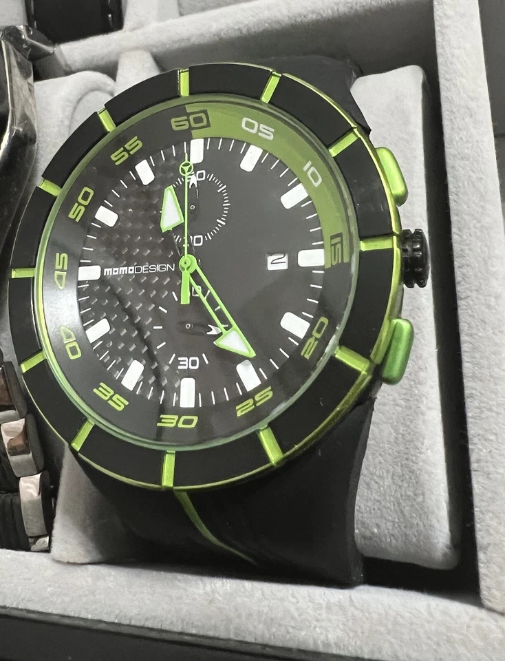 Кварцевые часы Momo Design Highway - MD1113BK-31 - черные/зеленые - циферблат из углеродного волокна - Изображение 4 из 4