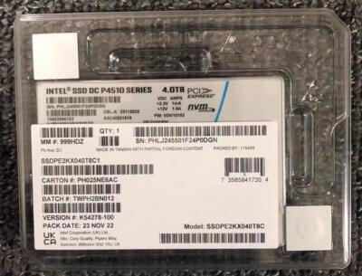 Intel SSD DC P4510 Series SSDPE2KX040T8 4TB NVMe PCIe Solid State  Drive