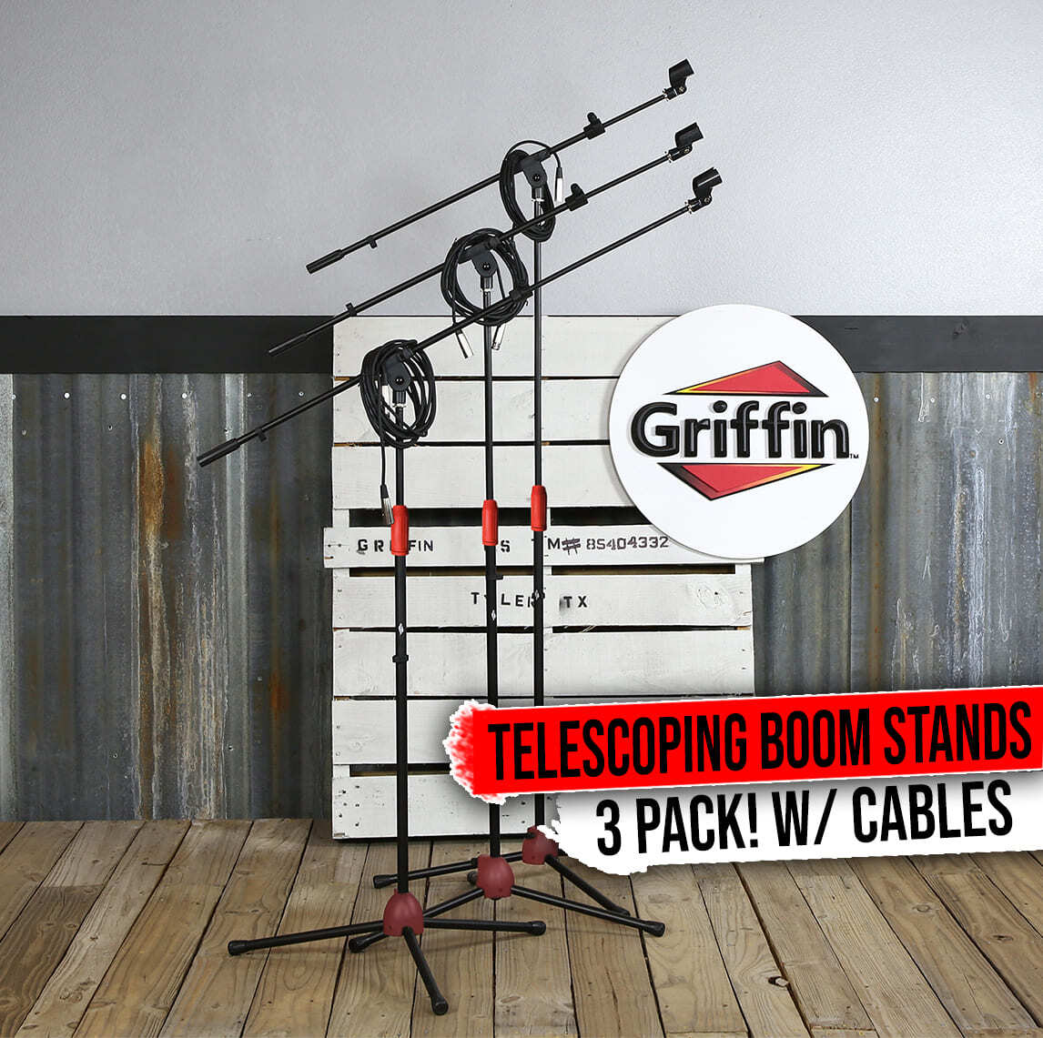 GRIFFIN Microphone Stand 3-PACK Boom Arm Holder XLR Cable Mic Clip Stage Studio