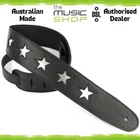 Australian Made DSL Silver Star 2.5" Black Leather Guitar Strap STAR25-15-SILVER