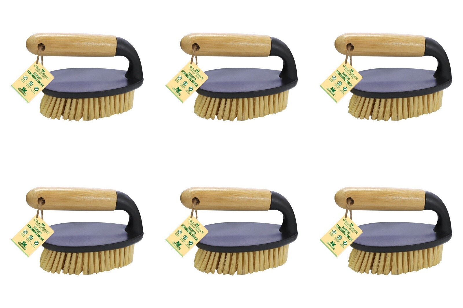 6x Groundsman Bamboo Hand Scrub Brush Bathroom Tiles Floor ECO Recyclable