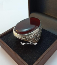 Natural Redish Brown Agate Aqeeq Mens Ring Sterling Silver 925 Aqik For Man