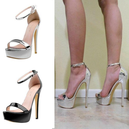 New Womens Sexy Ankle Strap Open Toe Platform Stilettos Sandals High Heels Shoes