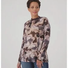 LOGO Layers by Lori Goldstein Tie Dye Mesh Mock Neck Top Size Medium Neutral NEW