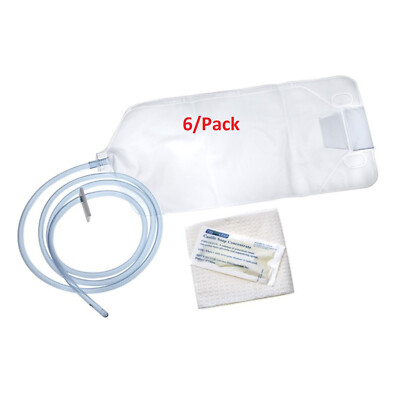 6 Pack, Cleaning Enema Bag Set With Soap & Drape 1500 mL, Slide Clamp, #AS330