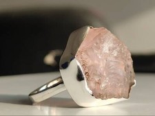 Pink Rose Quartz Raw Ring, 925 Sterling Silver, Handmade Gemstone Jewelry