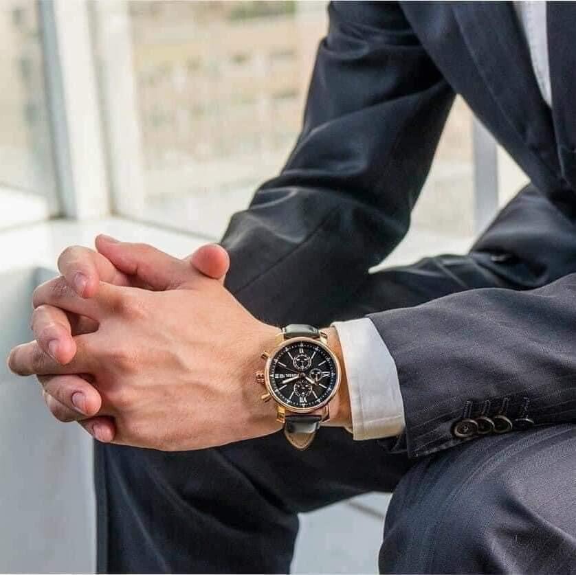 NEW AUTHENTIC FOSSIL RHETT CHRONOGRAPH ROSE GOLD BLACK LEATHER