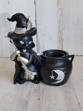 Black witch hat cat mini tea light candle holder Halloween home decor