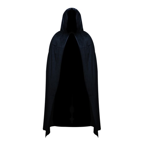 Black Polyester Hooded Halloween Fancy Dress Full Length Wizard Cape