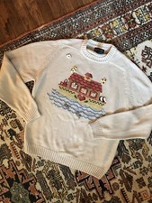 Vintage Lands End Sweater Noah’s Ark 100% Cotton Medium Made In USA