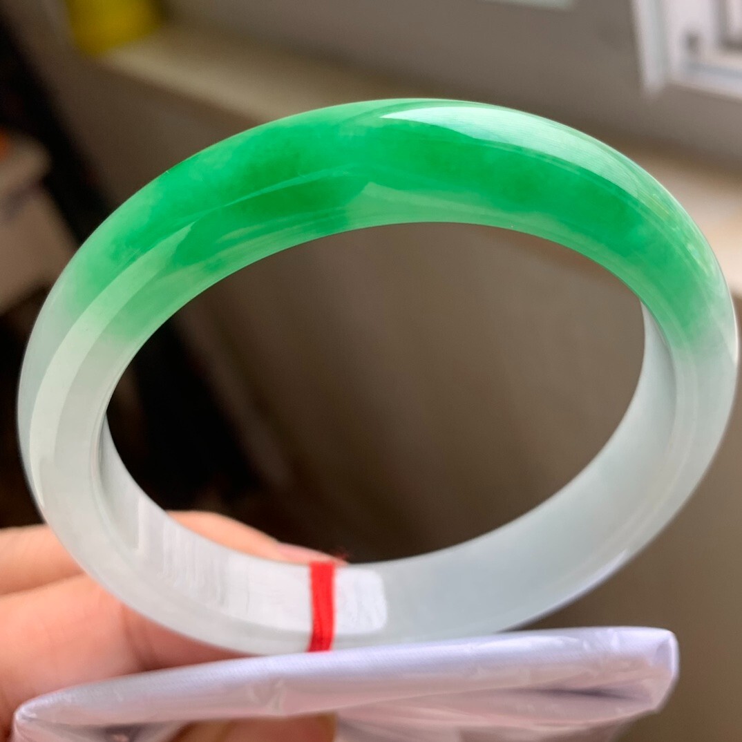 Certified Natural  Burmese Green White Jade jadeite bracelet bangle 60-61MM