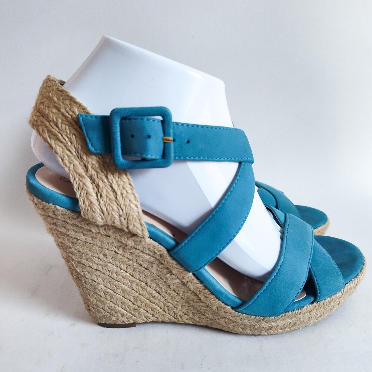 Jessica Simpson Wedge Sandals Size 38 Turquoise Blue Tan Strappy