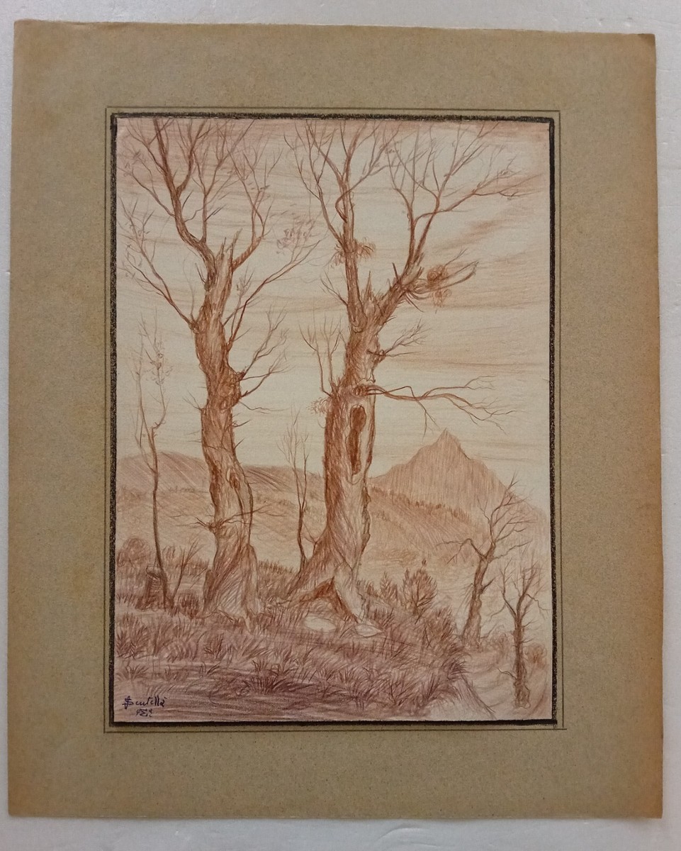 Saverio Scutellà Paesaggio con due alberi 1940-1950 Firmato 32