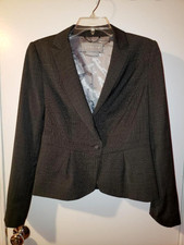 Jigsaw Peplum Blazer Jacket Black Gray Womens 10 Hardly Worn Single Button Rare
