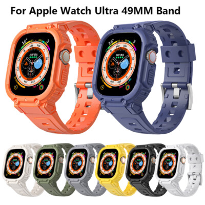 For Apple Watch Ultra 1/2/3  49MM Rugged Armor Silicone Band Strap w/Bumper Case