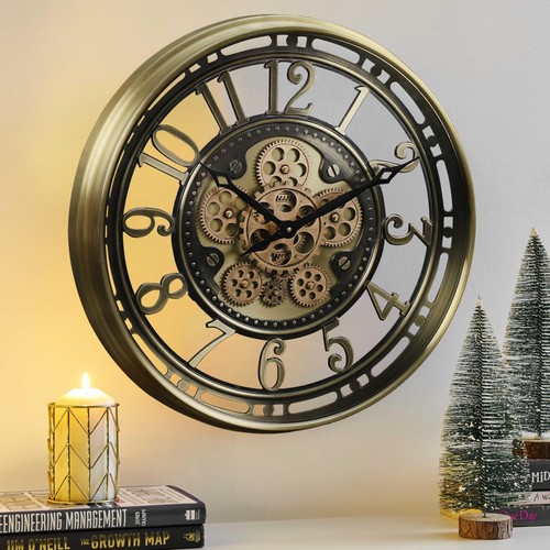 CLXEAST Industrial Moving Gears Wall Clock,Modern Farmhouse Arabic Numeral - 第 1/9 張圖片