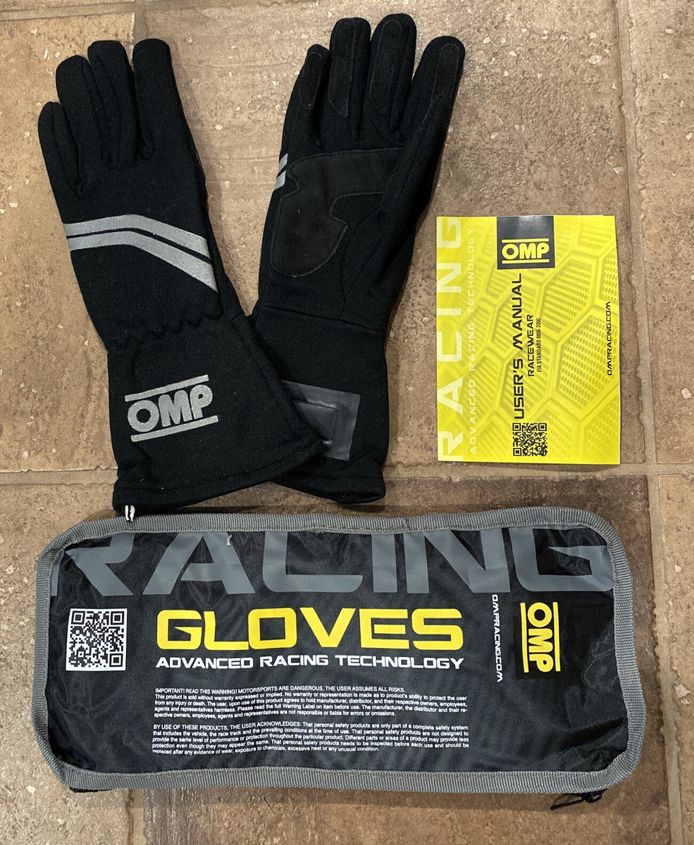 OMP Auto Racing Gloves DIJON NERO Black SIZE M FIA 8856-2000 IB