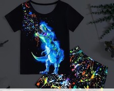 Boys T shirt  Short Set Dinosaur Print 4-5 Y 110 COOL SHIRT QUICK SHIP   U.S.