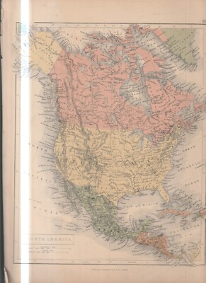 MAP , COLOUR , 1868 , suitable for framing ,Old Borders , NORTH AMERICA