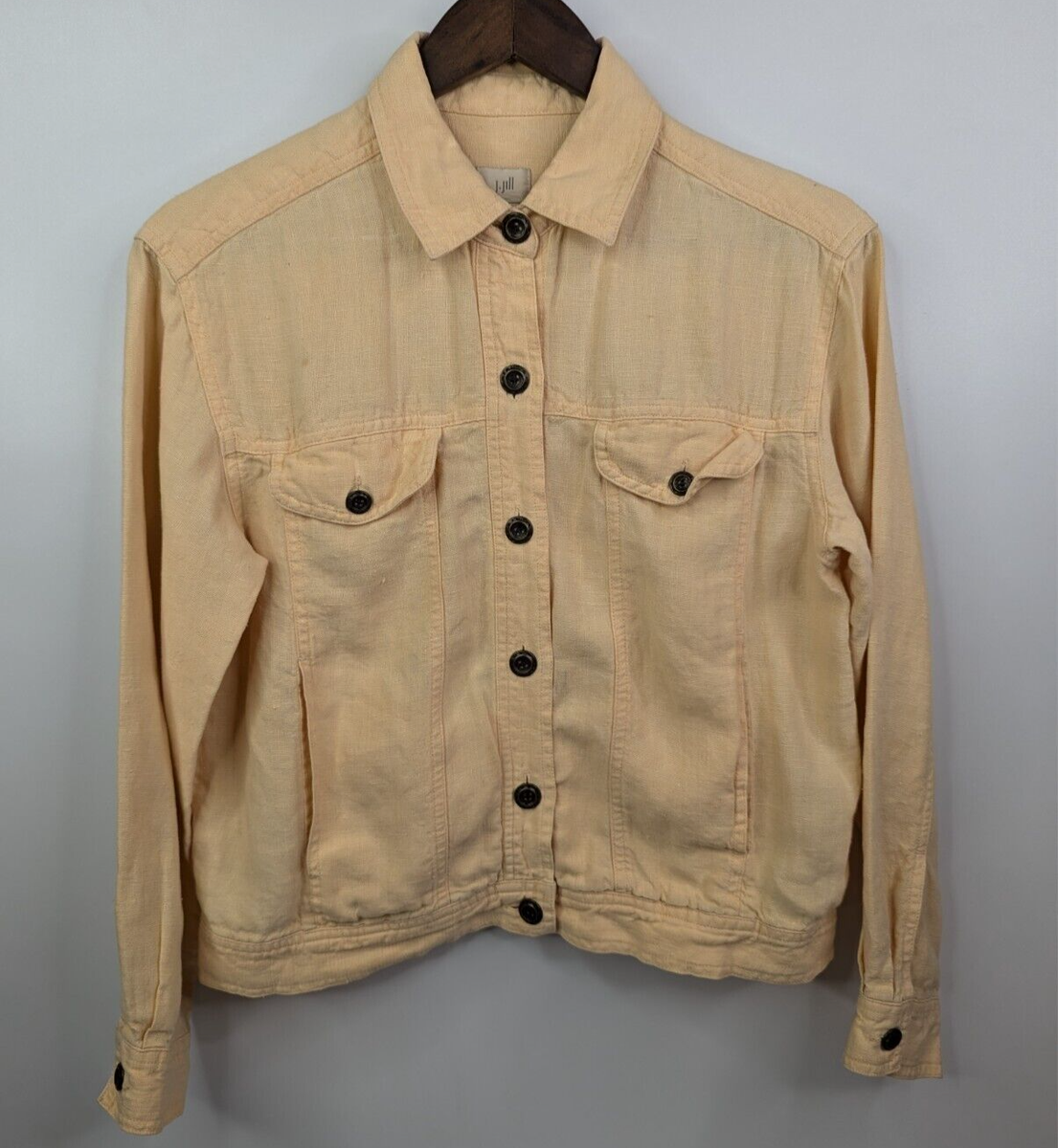 J Jill Jacket Women's XS Petite Yellow Linen Button Up Long Sleeve