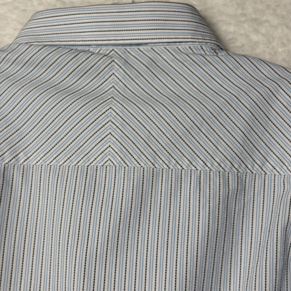 Vintage PERRY ELLIS Men's White Blue Black Striped French Cuff Dress Shirt XXL - Image 4 of 4