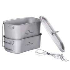 Boundless Voyage Titanium Canteen Mess Kit with Lid and Folding Handle Ultral...