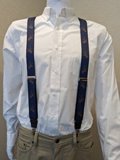 1 1/4 Navy Blue Elastic Suspenders Braces Plaid Reindeer red green xmas New