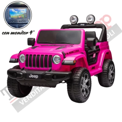 Auto Macchina Elettrica per Bambini Jeep Rubicon Fiat 12V con Monitor 4 Mp4 Rosa